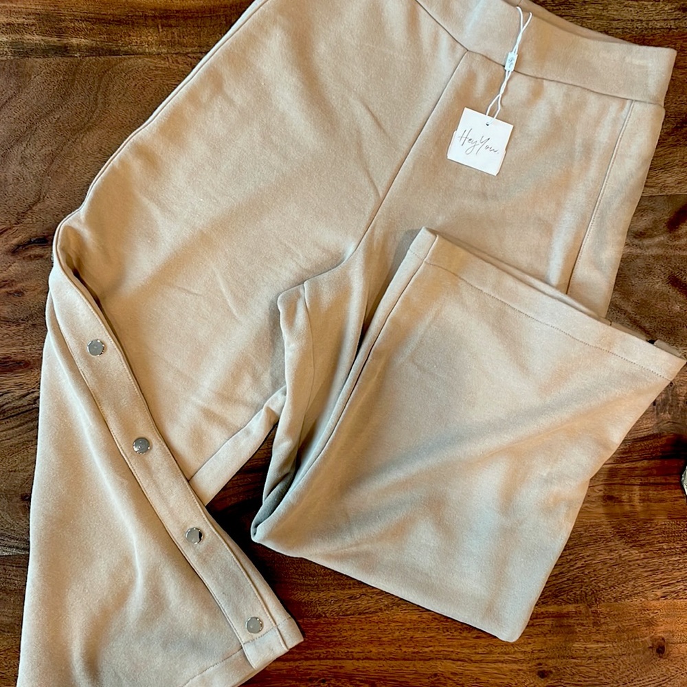 Crop knit snap trouser style wide leg sweat pants